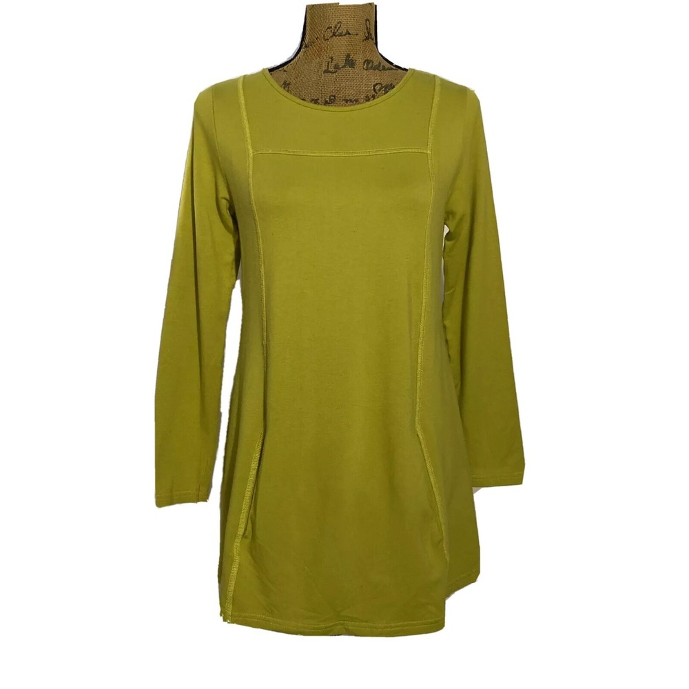 Soft Surroundings Tunic XS‎ Chartreuse Lime Green Long Sl Pocket Top Bamboo